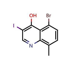 Chemical structure of 5-bromo-3-iodo-8-methylquinolin-4-ol , CAS 1602440-49-2, AChemBlock T92048
