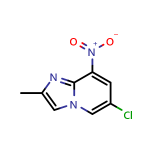 Chemical structure of 6-chloro-2-methyl-8-nitroimidazo[1,2-a]pyridine , CAS 2411635-32-8, AChemBlock T92052
