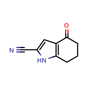 Chemical structure of 4-oxo-1,5,6,7-tetrahydroindole-2-carbonitrile , CAS 161468-22-0, AChemBlock T92058