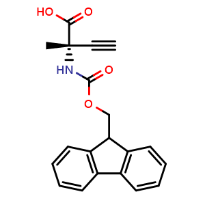 Chemical structure of (S)-2-((((9H-fluoren-9-yl)methoxy)carbonyl)amino)-2-methylbut-3-ynoic acid , CAS 1217662-67-3, AChemBlock T92067