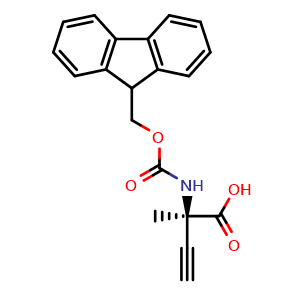Chemical structure of (R)-2-((((9H-fluoren-9-yl)methoxy)carbonyl)amino)-2-methylbut-3-ynoic acid , CAS 1217628-27-7, AChemBlock T92068