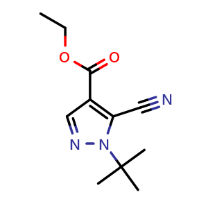 Chemical structure of ethyl 1-tert-butyl-5-cyanopyrazole-4-carboxylate , CAS 98477-12-4, AChemBlock T92071