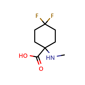 Chemical structure of 4,4-difluoro-1-(methylamino)cyclohexanecarboxylic acid , CAS 2013424-81-0, AChemBlock T92097
