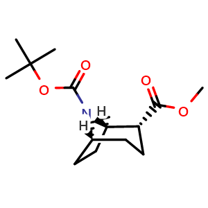 Chemical structure of O8-tert-butyl O2-methyl rel-(1R,2R,5R)-8-azabicyclo[3.2.1]octane-2,8-dicarboxylate , CAS 190322-72-6, AChemBlock T92109