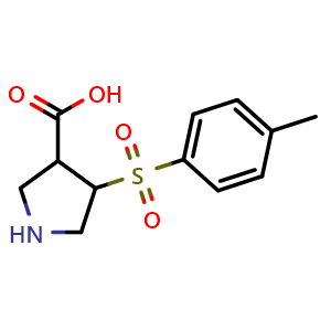 Chemical structure of 4-(4-methylbenzenesulfonyl)pyrrolidine-3-carboxylic acid , CAS 1432682-05-7, AChemBlock T92140