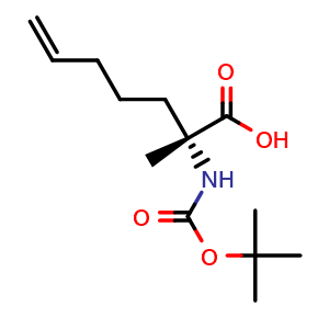 Chemical structure of (R)-2-(Boc-amino)-2-methylhept-6-enoic acid , CAS 2165745-51-5, AChemBlock T92168