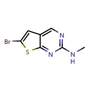 Chemical structure of 6-bromo-N-methylthieno[2,3-d]pyrimidin-2-amine , CAS 1263279-43-1, AChemBlock T92183
