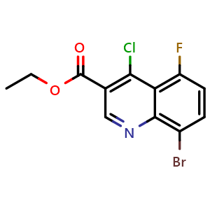 Chemical structure of ethyl 8-bromo-4-chloro-5-fluoroquinoline-3-carboxylate , CAS 1260650-59-6, AChemBlock T92199