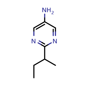 Chemical structure of 2-(Butan-2-yl)pyrimidin-5-amine , CAS 1247151-56-9, AChemBlock T92205