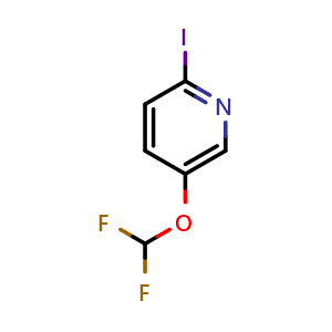 Chemical structure of 5-(difluoromethoxy)-2-iodo-pyridine , CAS 2179278-02-3, AChemBlock T92210