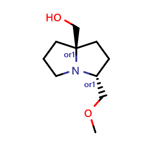 Chemical structure of Rel-((3R,7aR)-3-(methoxymethyl)tetrahydro-1H-pyrrolizin-7a(5H)-yl)methanol , CAS 2411591-39-2, AChemBlock T92223