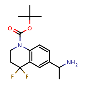 Chemical structure of tert-butyl 6-(1-aminoethyl)-4,4-difluoro-2,3-dihydroquinoline-1-carboxylate , CAS 2411636-13-8, AChemBlock T92240