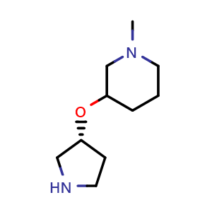 Chemical structure of 1-methyl-3-(((R)-pyrrolidin-3-yl)oxy)piperidine , CAS 2411625-37-9, AChemBlock T92250