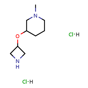Chemical structure of 3-(azetidin-3-yloxy)-1-methylpiperidine dihydrochloride , CAS 2411639-05-7, AChemBlock T92254