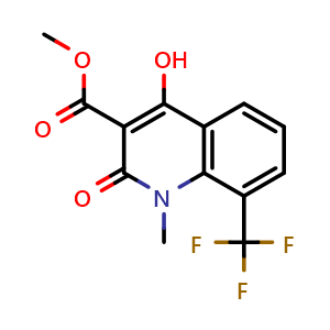 Chemical structure of methyl 4-hydroxy-1-methyl-2-oxo-8-(trifluoromethyl)-1,2-dihydroquinoline-3-carboxylate , CAS 2749771-90-0, AChemBlock T92262