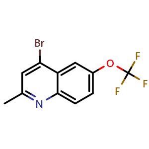 Chemical structure of 4-Bromo-2-methyl-6-(trifluoromethoxy)quinoline , CAS 1189107-42-3, AChemBlock T92272