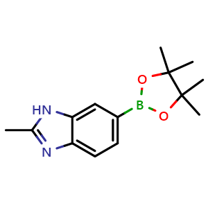 Chemical structure of 2-methyl-6-(4,4,5,5-tetramethyl-1,3,2-dioxaborolan-2-yl)-1H-benzimidazole , CAS 1314216-34-6, AChemBlock T92281