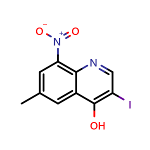 Chemical structure of 3-iodo-6-methyl-8-nitroquinolin-4-ol , CAS 2411638-55-4, AChemBlock T92287