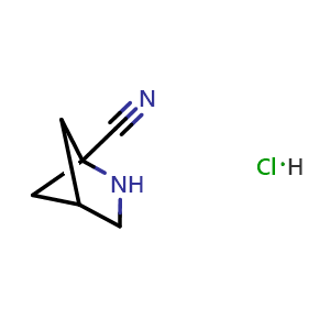 Chemical structure of 2-azabicyclo[2.1.1]hexane-1-carbonitrile hydrochloride , CAS 2387597-36-4, AChemBlock T92303