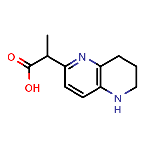 Chemical structure of 2-(5,6,7,8-tetrahydro-1,5-naphthyridin-2-yl)propanoic acid , CAS 2387594-72-9, AChemBlock T92305
