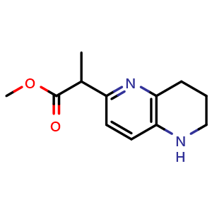 Chemical structure of methyl 2-(5,6,7,8-tetrahydro-1,5-naphthyridin-2-yl)propanoate , CAS 2387597-90-0, AChemBlock T92306