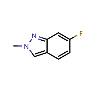 Chemical structure of 6-fluoro-2-methyl-2H-indazole , CAS 348-39-0, AChemBlock T92313