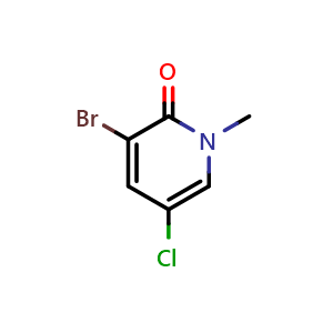 Chemical structure of 3-bromo-5-chloro-1-methyl-pyridin-2-one , CAS 343981-02-2, AChemBlock T92316