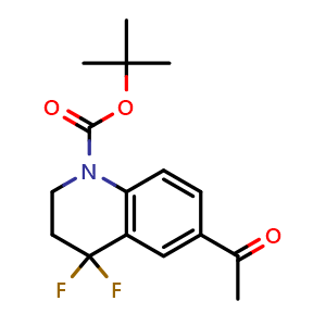 Chemical structure of tert-butyl 6-acetyl-4,4-difluoro-2,3-dihydroquinoline-1-carboxylate , CAS 2411641-71-7, AChemBlock T92334