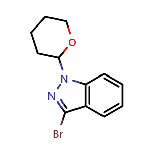Chemical structure of 3-bromo-1-(tetrahydro-2H-pyran-2-yl)-1H-indazole , CAS 60869-95-6, AChemBlock T92345