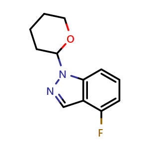 Chemical structure of 4-fluoro-1-(tetrahydro-2H-pyran-2-yl)-1H-indazole , CAS 1178903-32-6, AChemBlock T92352