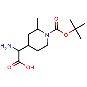 Chemical structure of 2-amino-2-(1-tert-butoxycarbonyl-2-methyl-4-piperidyl)acetic acid , CAS 2292981-08-7, AChemBlock T92366