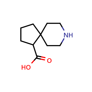 Chemical structure of 8-azaspiro[4.5]decane-4-carboxylic acid , CAS 2172526-47-3, AChemBlock T92371