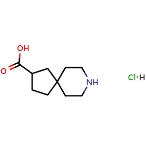 Chemical structure of 8-azaspiro[4.5]decane-3-carboxylic acid hydrochloride , CAS 1780296-52-7, AChemBlock T92379