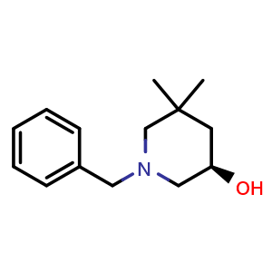Chemical structure of (3R)-1-benzyl-5,5-dimethyl-piperidin-3-ol , CAS 1000894-81-4, AChemBlock T92396