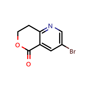 Chemical structure of 3-bromo-7,8-dihydropyrano[4,3-b]pyridin-5-one , CAS 2387600-16-8, AChemBlock T92397