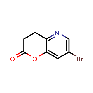 Chemical structure of 7-bromo-3,4-dihydropyrano[3,2-b]pyridin-2-one , CAS 2387601-98-9, AChemBlock T92398