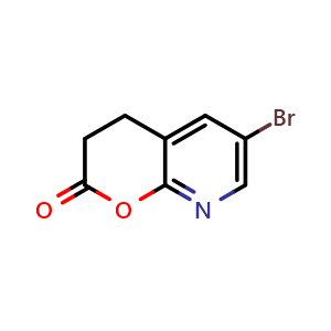 Chemical structure of 6-bromo-3,4-dihydropyrano[2,3-b]pyridin-2-one , CAS 2387602-17-5, AChemBlock T92402
