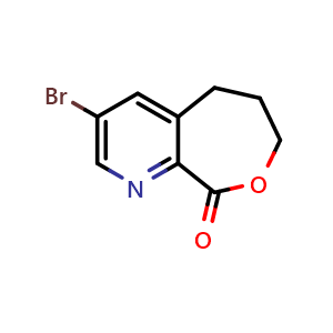 Chemical structure of 3-bromo-6,7-dihydro-5H-oxepino[3,4-b]pyridin-9-one , CAS 2387600-31-7, AChemBlock T92405