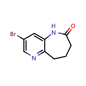Chemical structure of 3-bromo-5,7,8,9-tetrahydropyrido[3,2-b]azepin-6-one , CAS 2387602-50-6, AChemBlock T92408