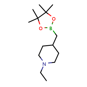 Chemical structure of 1-ethyl-4-[(4,4,5,5-tetramethyl-1,3,2-dioxaborolan-2-yl)methyl]piperidine , AChemBlock T92414