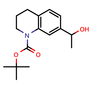 Chemical structure of tert-butyl 7-(1-hydroxyethyl)-3,4-dihydro-2H-quinoline-1-carboxylate , CAS 2387602-53-9, AChemBlock T92419