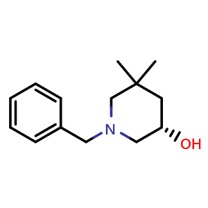 Chemical structure of (3S)-1-benzyl-5,5-dimethyl-piperidin-3-ol , CAS 2387561-57-9, AChemBlock T92421