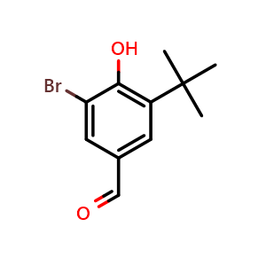 Chemical structure of 3-bromo-5-tert-butyl-4-hydroxybenzaldehyde , CAS 65678-06-0, AChemBlock T92444