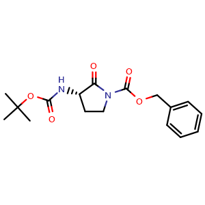 Chemical structure of benzyl (S)-3-((tert-butoxycarbonyl)amino)-2-oxopyrrolidine-1-carboxylate , CAS 383174-69-4, AChemBlock T92445