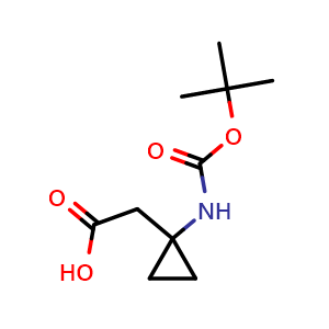 Chemical structure of 2-(1-{[(tert-butoxy)carbonyl]amino}cyclopropyl)acetic acid , CAS 1463522-68-0, AChemBlock T92461