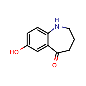 Chemical structure of 7-hydroxy-1,2,3,4-tetrahydro-1-benzazepin-5-one , CAS 1782194-16-4, AChemBlock T92472