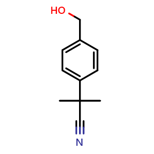 Chemical structure of 2-(4-(hydroxymethyl)phenyl)-2-methylpropanenitrile , CAS 91132-15-9, AChemBlock T92477