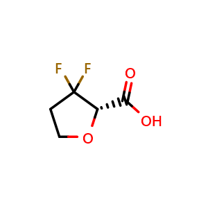 Chemical structure of (2S)-3,3-Difluorooxolane-2-carboxylic acid , CAS 1108713-62-7, AChemBlock T92485
