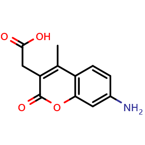 Chemical structure of 7-Amino-4-methyl-3-coumarinylacetic acid , CAS 106562-32-7, AChemBlock T92507