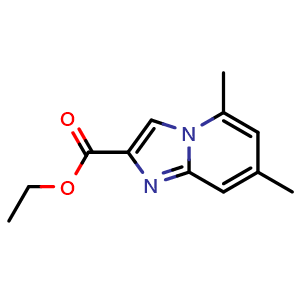Chemical structure of ethyl 5,7-dimethylimidazo[1,2-a]pyridine-2-carboxylate , CAS 70705-36-1, AChemBlock T92510